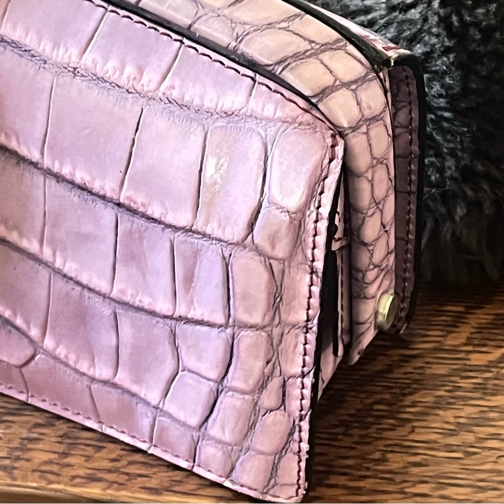 BOSCA Embossed Croc Full Grain Italian Leather Top Handle Bag in Lavender RARE - Picture 7 of 16